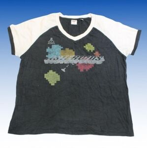 Junk Food Asteroids T Shirt Womens XS Black Ringer V Neck Atari Video Ga…